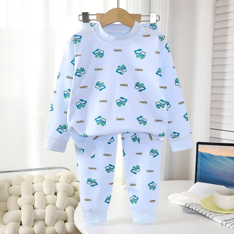 Children's Cotton Underwear Set, Big Kids' Loungewear, Girls' Printed Pajamas, Blue Excavator, Yellow Big-Eyed Character Children's Cotton Underwear Set, Big Kids' Loungewear, Girls' Printed Pajamas, Blue Excavator, Yellow Big-Eyed Character