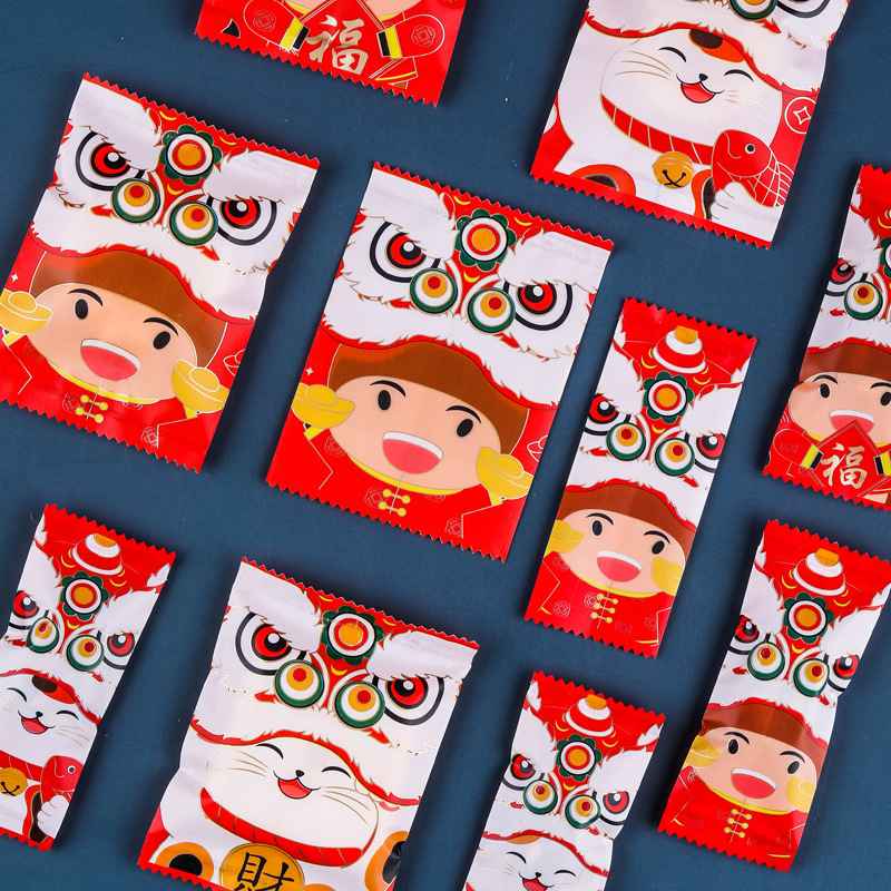 Año Nuevo copo de nieve crujiente bolsa de embalaje hecho a mano merienda bolsa de embalaje para hornear León danza gato nougat máquina de dulces bolsa de sellado