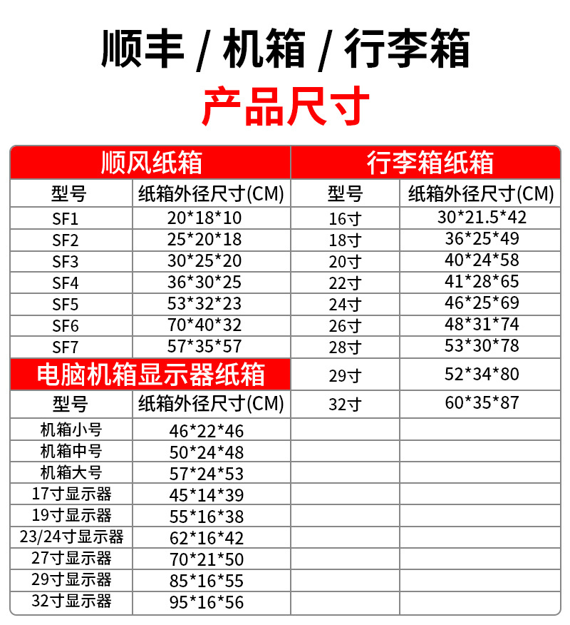 T9J5顺风纸箱2 3 4号电脑主机显示器毕业搬家拉杆寄行李打包快递