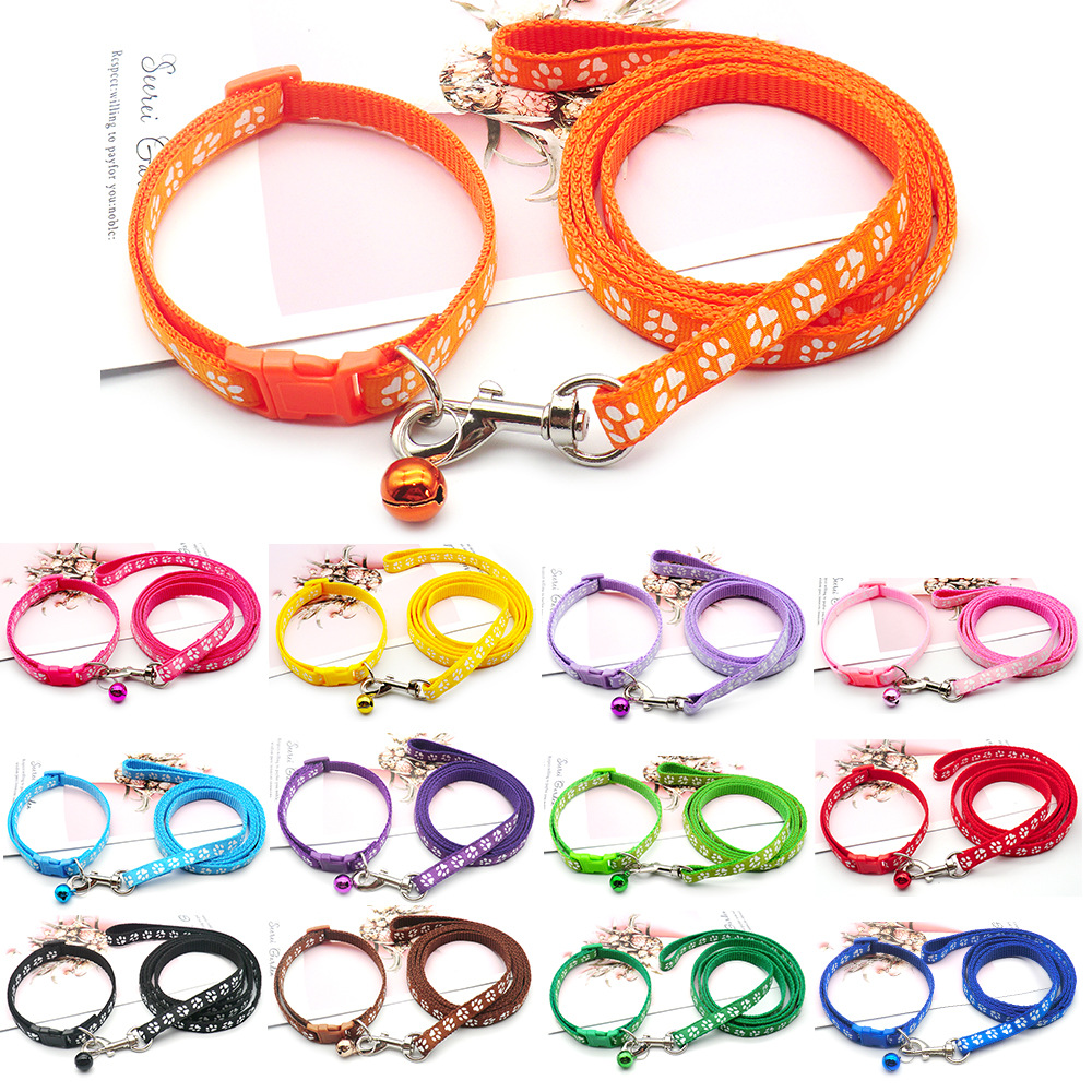 Dog paw print leash, dog leash collar set, cartoon print, dog collar, cat leash