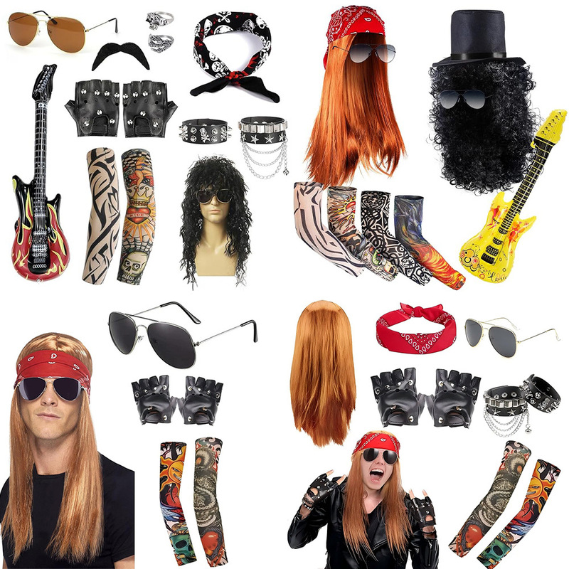 Amazon's Best-Selling Halloween Wig 60S70S80S Punk Costume Golden Straight Hair Long Straight Wig Headgear