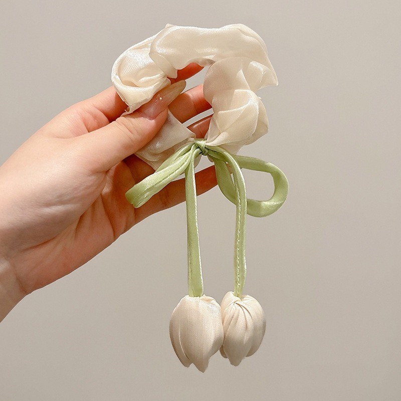 Perlas de terciopelo de alta sensación, anillo de cabello de intestino grande, temperamento femenino elegante, cuerda de cabello de cola de caballo baja, cuerda de cabello de alta elasticidad no dañada