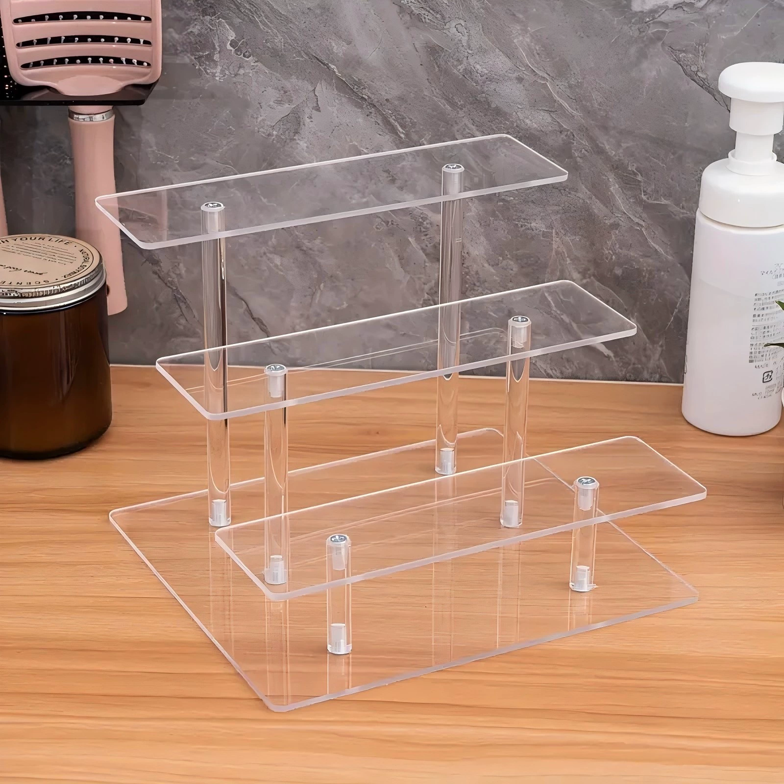 Многослойная акрилонная прозрачная лестничная полка для демонстрации кукол ручной работы ювелирная стойка для хранения парфюмерной косметики