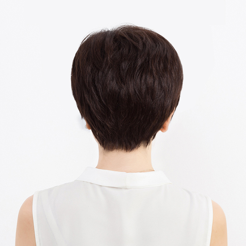 假发女短发真发全真人发中老年女士妈妈款全头套短直发自然假发套|undefined