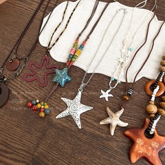 シーサイドホリデー〜ボヘミアンレトロヒトデロングネックレスレディースサマーエスニックスタイル編み込みビーズアクセサリー