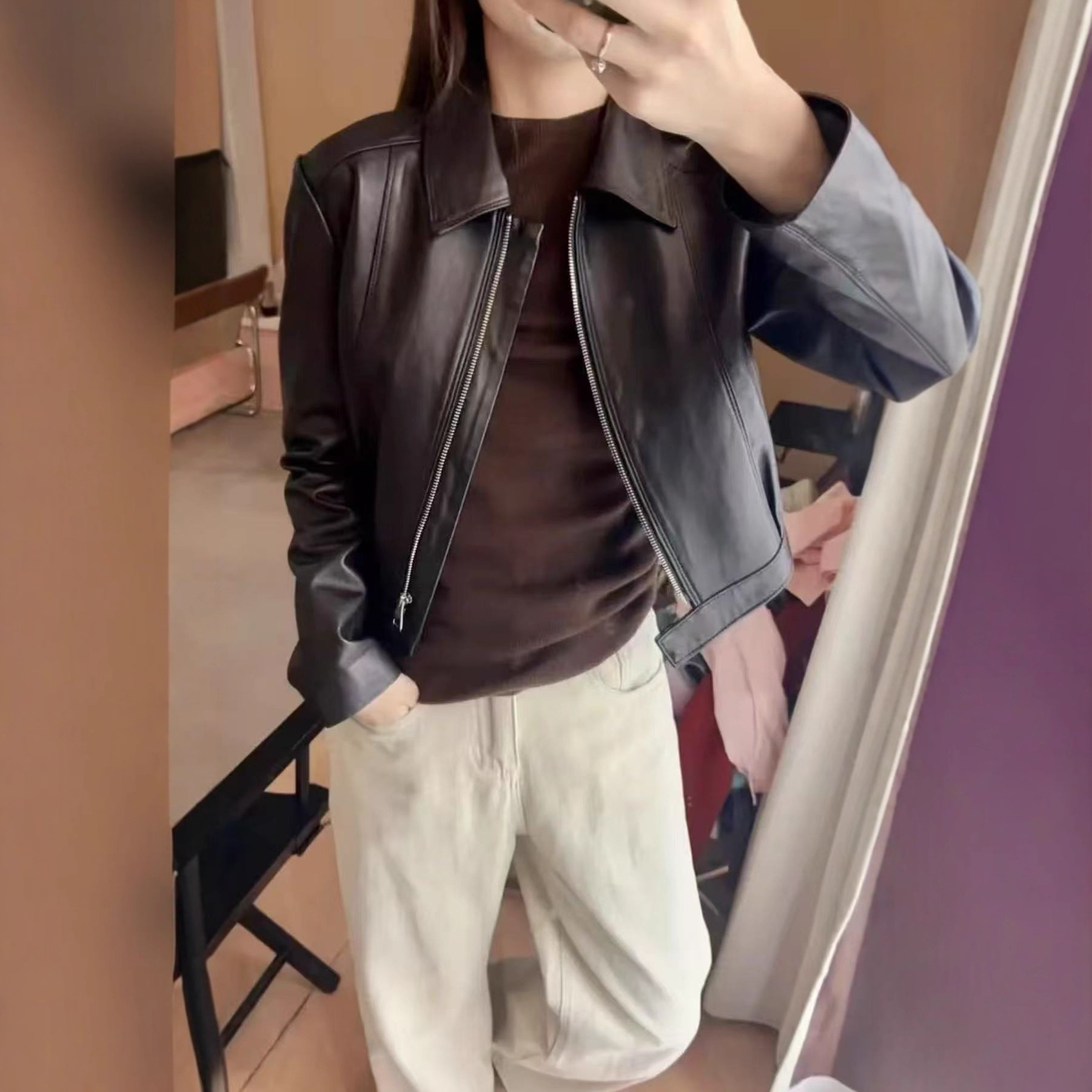 Women's Leather Jacket 2025 Autumn New Black Cool Style Loose Lazy American Heavy-Duty Pu Motorcycle Leather Jacket