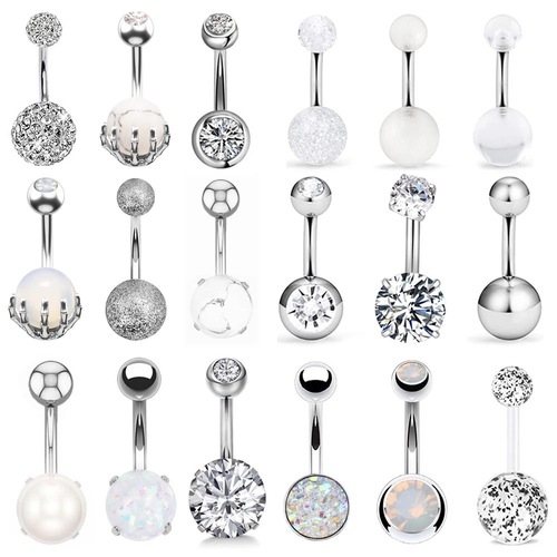 Hot selling navel ring combination short steel color opal mixed navel ring navel button navel ring set body piercing jewelry