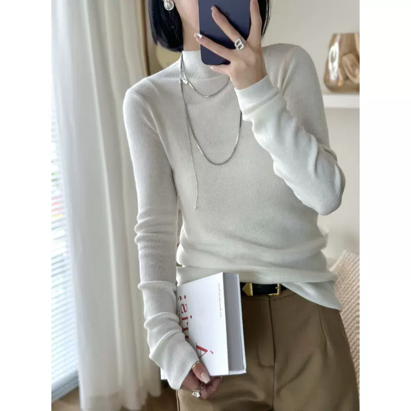 半高领秋冬毛衣内搭女士保暖针织羊毛长袖简约气质打底衫上衣 636