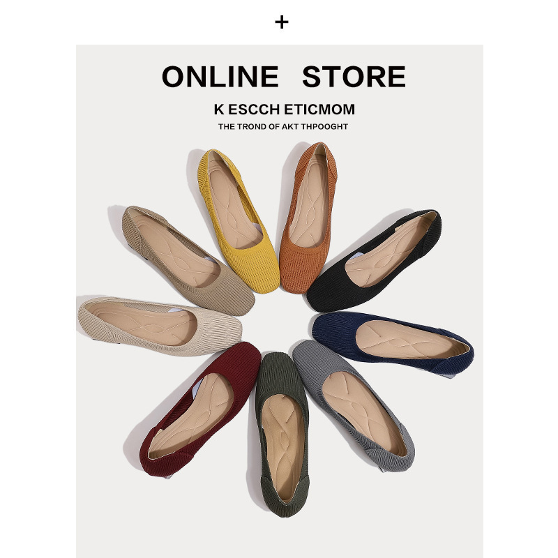 Foreign Trade Japanese-Style Princess Shoes, Mid-Heel Shallow Mouth Single Shoes, Chunky Heel Knitted Square Toe Fly-Knit Soft Sole Breathable High Heels for Women, Spring and Autumn