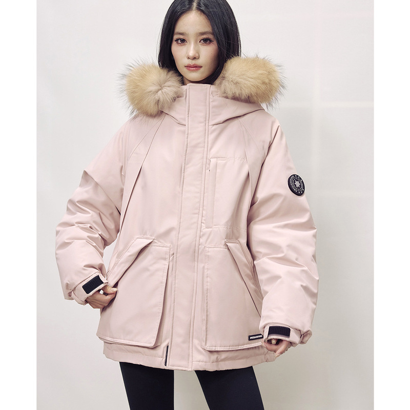 [Shengdu] 25 Winter Outdoor Workwear Pink Parka down Jacket 90 White Duck down Raccoon Fur Collar Warm Jacket