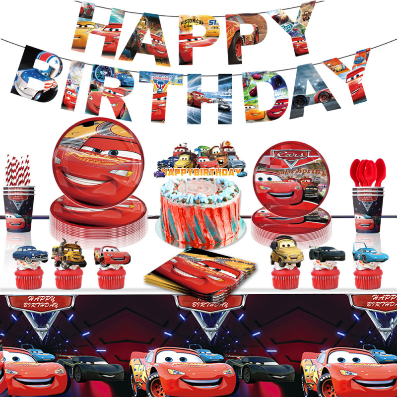 New Racing Story McQueen Theme Party Supplies Tableware Paper Tray Paper Cup Tissue Tablecloth Decoration suit Supplies