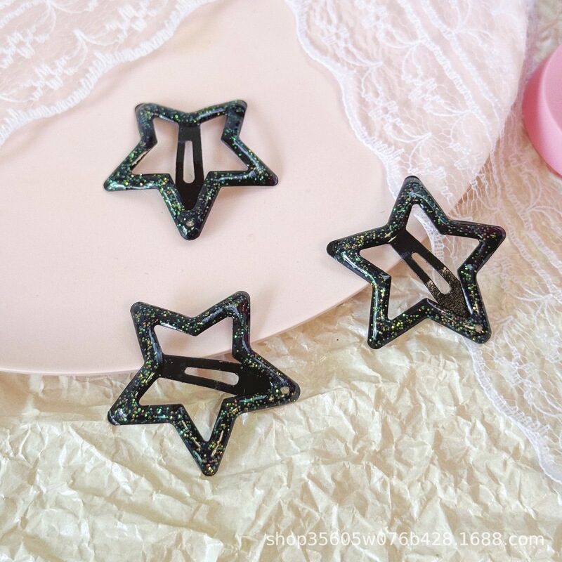 3 センチメートルかわいい y2k 五芒星オイルドリップ子供用サイドクリップクロスボーダーヘアピンアクセサリー甘い女の子前髪サイドヘアピン|undefined