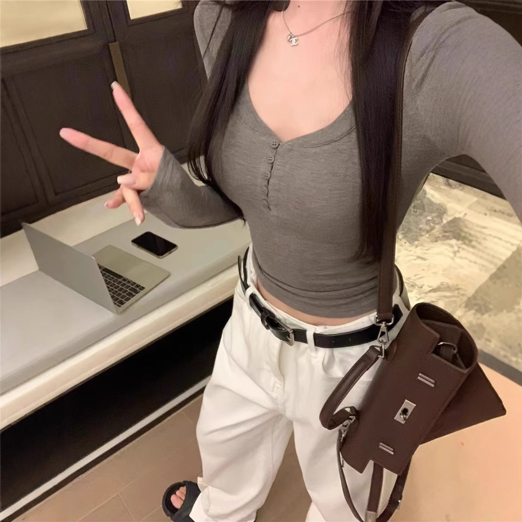 Sexy autumn demi-season short base long-sleeve, fitted, for teenagers