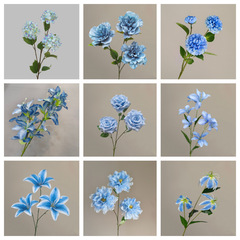 青い模造花結婚祝い花薔薇蝶蘭満天星刺繍百合偽花青い模造花卸売り