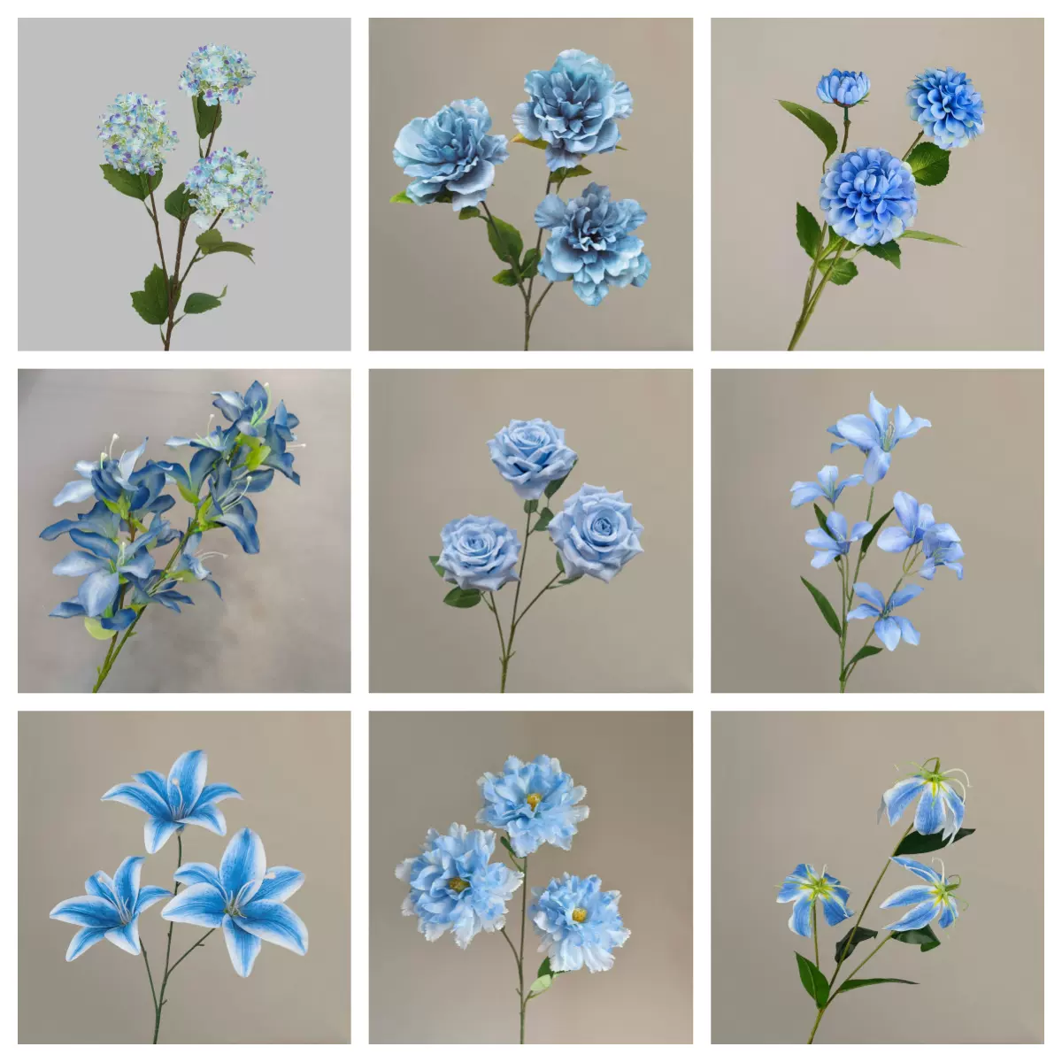 蓝色仿真花婚庆用花玫瑰蝴蝶兰满天星绣球百合假花蓝色仿真花批发