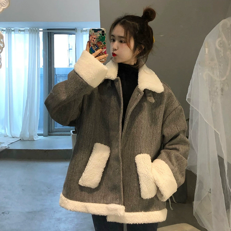 Гидронос, бархатное демисезонное шерстяное пальто, куртка, усиленная толщина, 2024 год, оверсайз, для подростков