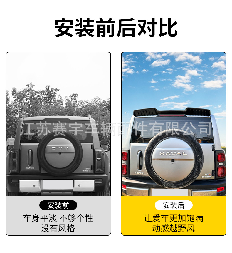 Suitable for Haval Raptor Special Tail Wing Modification, Fixed Wind Wing, Top Tail Wing, Painted in Glossy Black, No Drilling Required