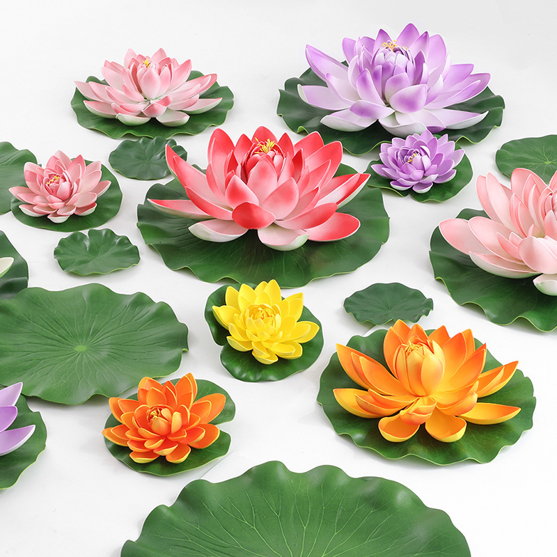 模擬蓮の装飾、造花、蓮の葉、水槽、池の造園、浮遊プラスチック装飾品、スイレン、仏具|undefined