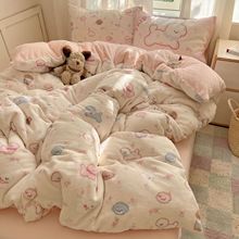 卡通冬季A类加厚牛奶绒防静电四件套保暖加绒被套儿童宿舍三件套