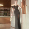 Light luxury niche host deep V strapless evening gown long skirt