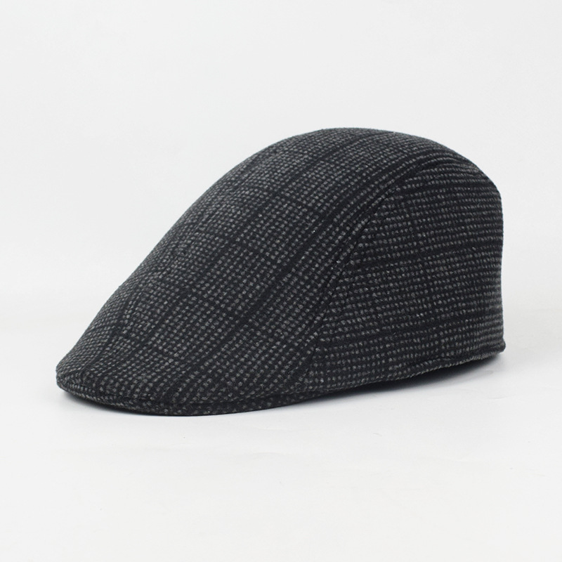 Primavera y otoño gorras de lengua de pato para hombres y mujeres de lana caliente boina de rayas simple gorras de avance gorras casuales coreanas gorras de mediana edad