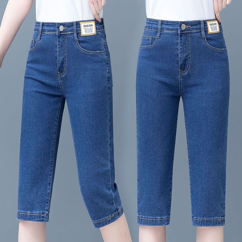Thin Denim Capri Pants for Women, New Summer Style, High-Waisted, Stretchy, Slimming, Straight-Leg, Mom Jeans, Stylish