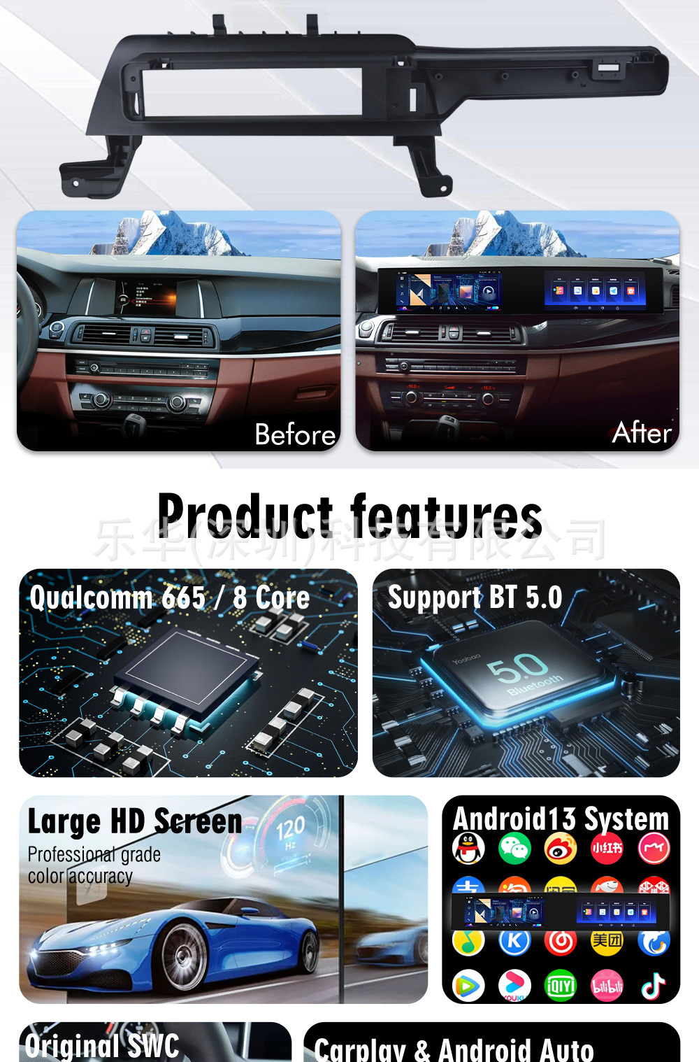 Suitable for Bmw 3/5/7 Series Large Dual-Screen Systems, Old-To-New Android System Dvd Navigation All-In-One Dual-Screen Unit