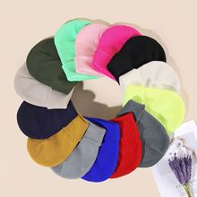 ebay新款針織帽純色雙層熒光色冷帽 冬季加厚保暖針織毛線帽
