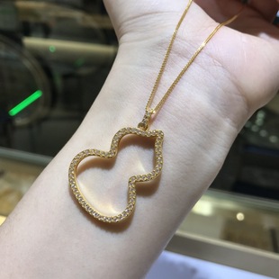 18K Gold Full Diamond Gourd Frame Pendant Au750 Color Gold Sweater Chain Pendant Versatile Clavicle Chain Water Shell Gold Pendant