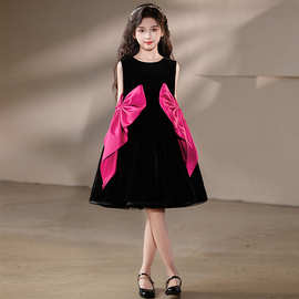 儿童走秀礼服2026新款黑色丝绒A字版公主裙女童法式生日派对礼服