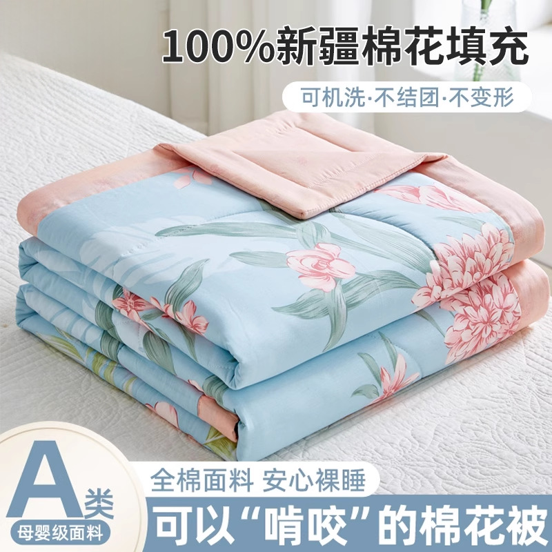 Edredón de verano de algodón de Xinjiang Edredón de aire acondicionado Edredón fresco de verano de algodón de cuatro piezas Edredón delgado lavable a máquina individual