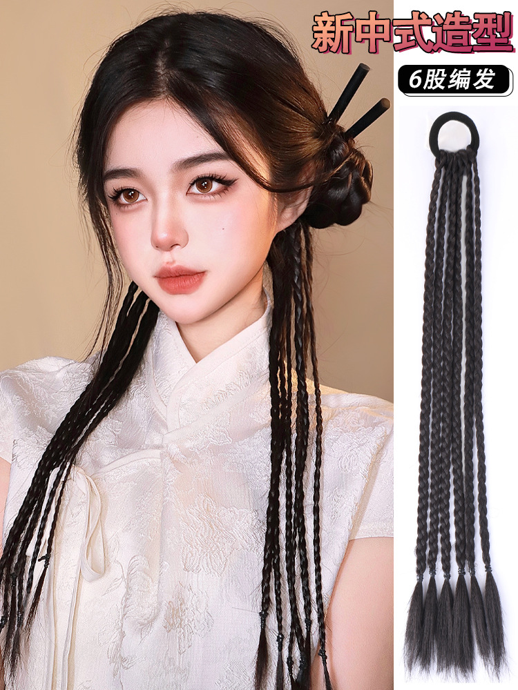 Trança de cabelo falso estilo chinês com espinha de peixe e rabo de cavalo