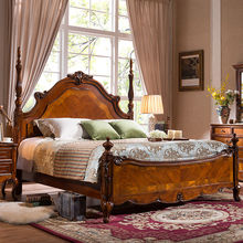 美式乡村实木双人床现代简约复古花1.5米床欧式1.8婚床卧室家丨
