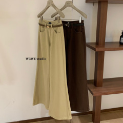 WGWE秋季韩版休闲宽松显瘦垂感高腰直筒阔腿牛仔裤W7326(配腰带)