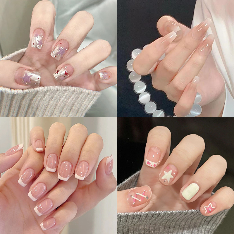 Wearing Armor Zhen Huan Hua Fei Touching Face Ice Long Trapezoidal European and American Style Wearing Armor Nail Art Finished Fake Nail Patch