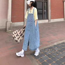 2025新款韩版不规则开叉中长款连衣裙复古宽松流行牛仔裤女春夏