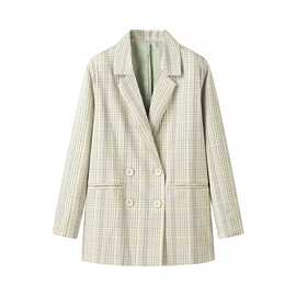 2024秋wish亚马逊eBay绿色格纹西装外套西服
