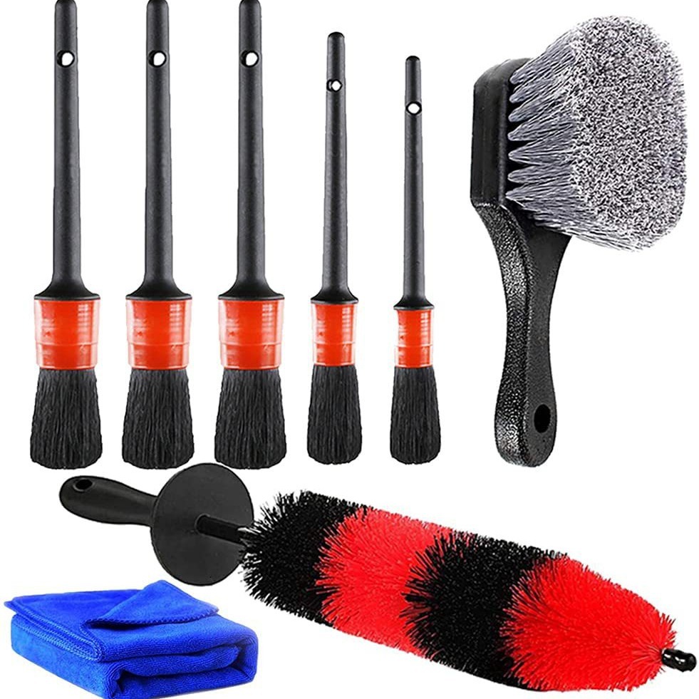 8件汽车细节套件,用于轮胎和轮辋清洁污垢,汽车细节包括长软轮刷