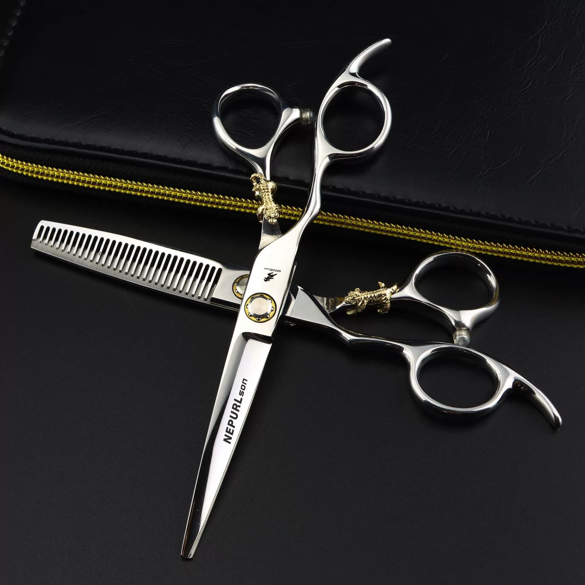 6,0-дюймовые Парикмахерские ножницы Neptsen Silver Golden Tiger Левая рука Плоские ножницы Лю Хай Ножницы Зубные ножницы Тонкие ножницы