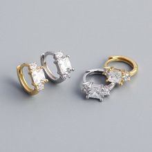 YHE0374 法式时尚s925银方形锆石耳环 INS风耳扣潮人百搭银耳钉女