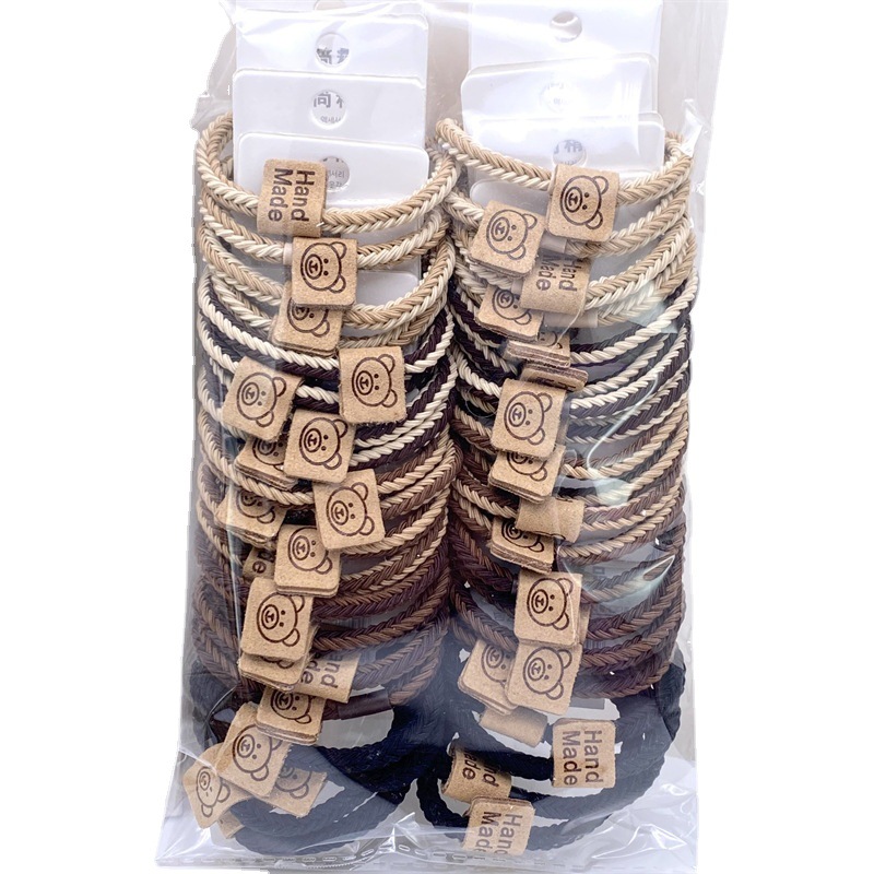 Descuento 4 tarjetas estilo coreano leche té color lindo paño etiqueta banda de pelo banda de goma de las mujeres del lazo del pelo cuerda de pelo 2 yuanes tienda accesorios