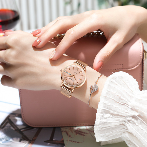 New style women's watch fashionable waterproof luminous dual calendar fully automatic mechanical ladies watch student quartz drop shipping