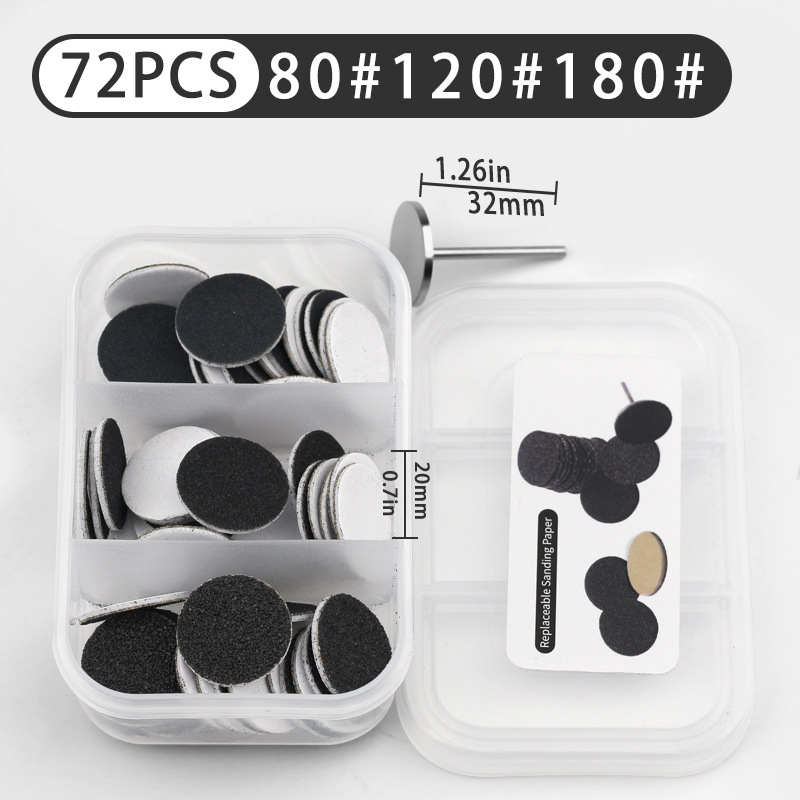 Tabletas de lijado de uñas, lijado de uñas de tres colores, lijado de pies, herramientas para quitar las plantas de los pies, 72 piezas, lijado de armaduras de eje en caja