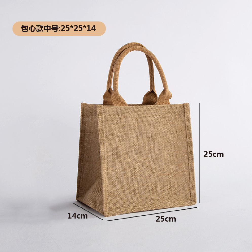 Spot bolsa de lino portátil con núcleo en blanco publicidad publicidad bolsa de lino de imitación patrón de impresión en color personalizado personalizado