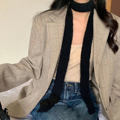 韩国休闲针织花朵细围巾新款女凹造型装饰窄围脖辣妹风小领巾秋冬