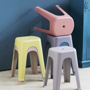Nordic Plastic Stools Stackable High-Legged Chairs for Rental Houses, Sturdy and Durable Benches, Restaurant Dining Chairs, Plastic Stools