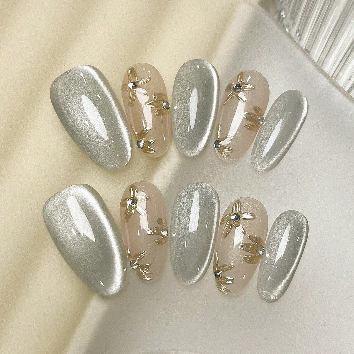 Uña hecha a mano, productos de alta calidad, 10 piezas de puro deseo, ojos de gato, temperamento frío, largo, uña falsa hecha a mano pura.