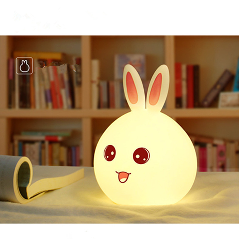 可爱变色硅胶兔小夜灯暖色宜人拍拍硅胶兔小夜灯USB拍拍硅胶兔