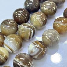 16MM 光面圆珠 棕咖啡天然纹理缠丝条纹玛瑙圆形散珠  25个/条