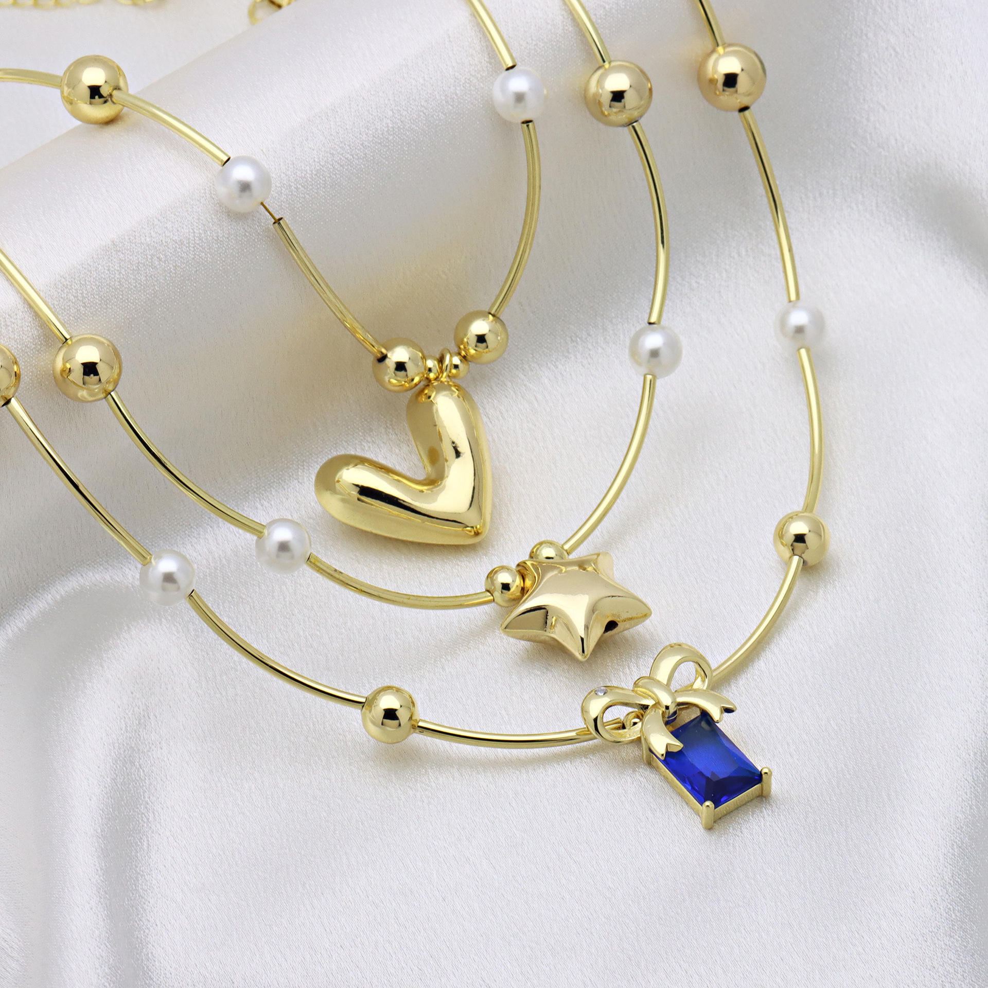 Pendant Necklace Classification Copper Beaded Pearl Inlay Star Heart Shape Bow Knot Zircon Pendant Necklace